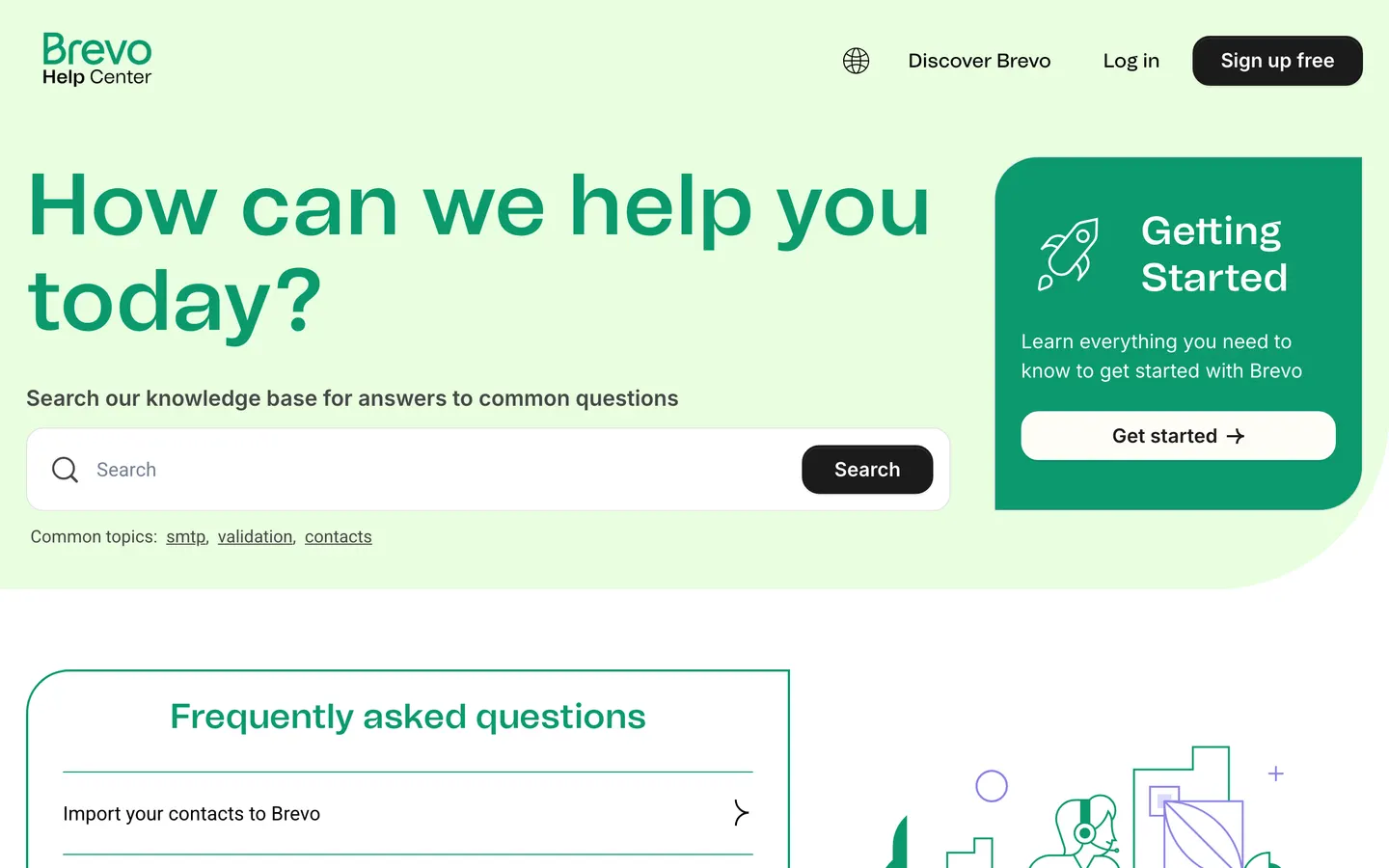 Start page of the Brevo help center, as it looked when the audit ran