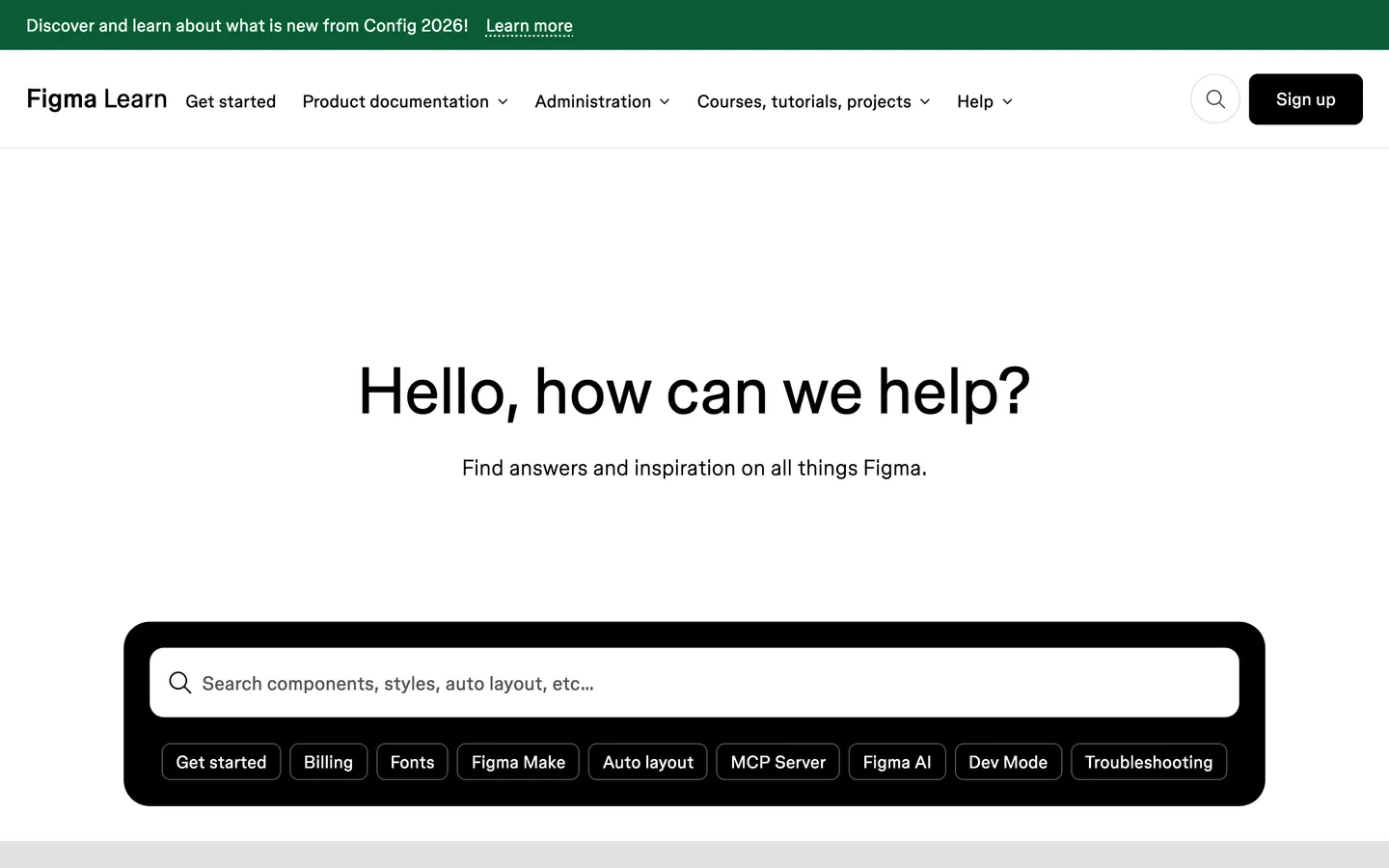Start page of the Figma help center, as it looked when the audit ran