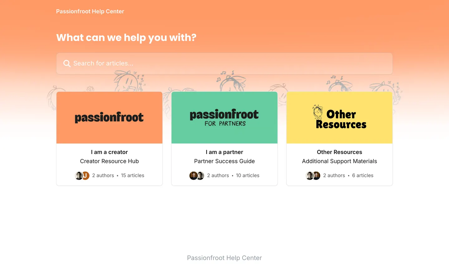 Start page of the Passionfroot help center, as it looked when the audit ran
