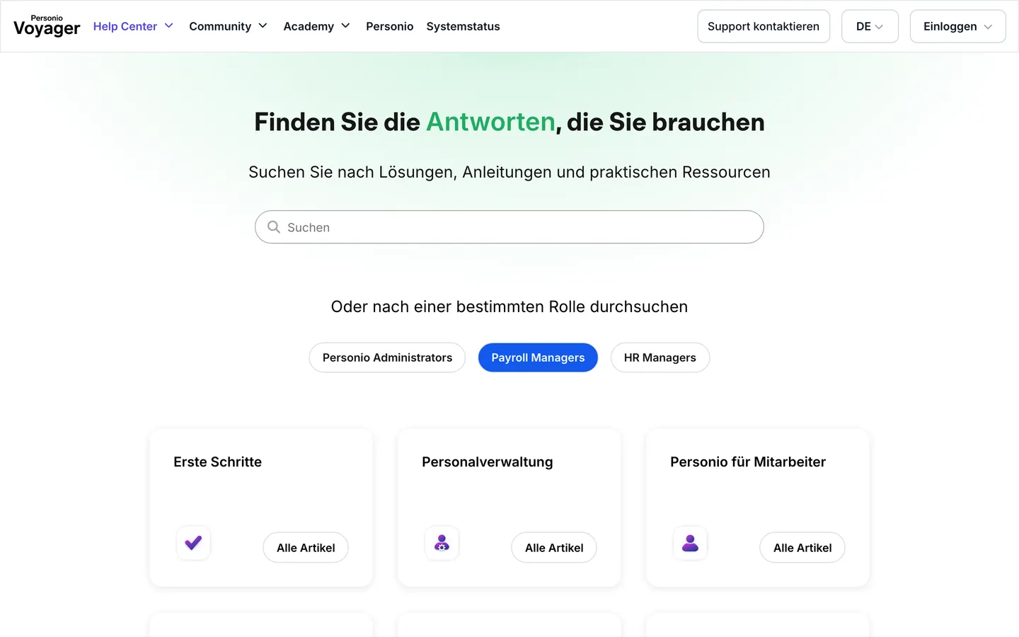 Start page of the Personio help center, as it looked when the audit ran