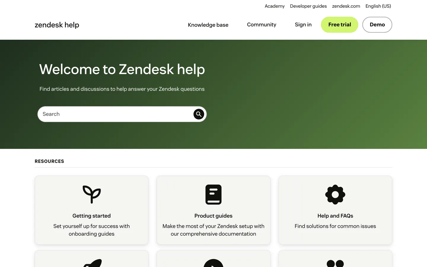 Start page of the Zendesk help center, as it looked when the audit ran