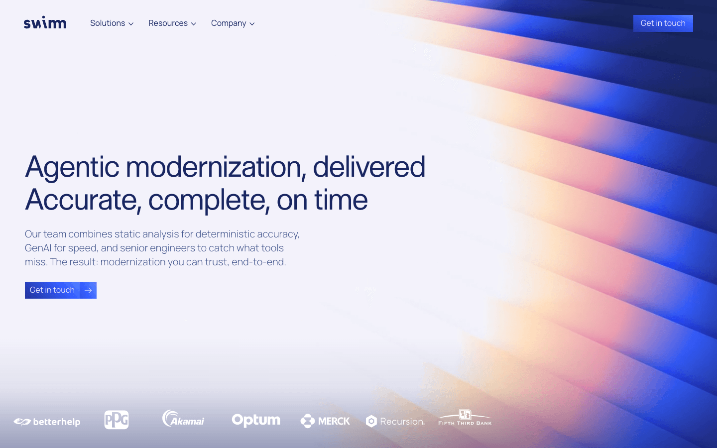 Startseite von Swimm mit Code-Modernisierung und KI-Dokumentation