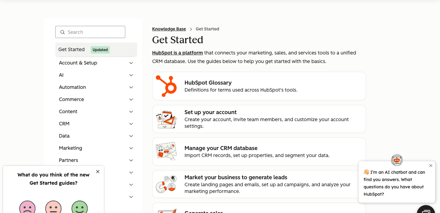 HubSpot Knowledge Base interface screenshot