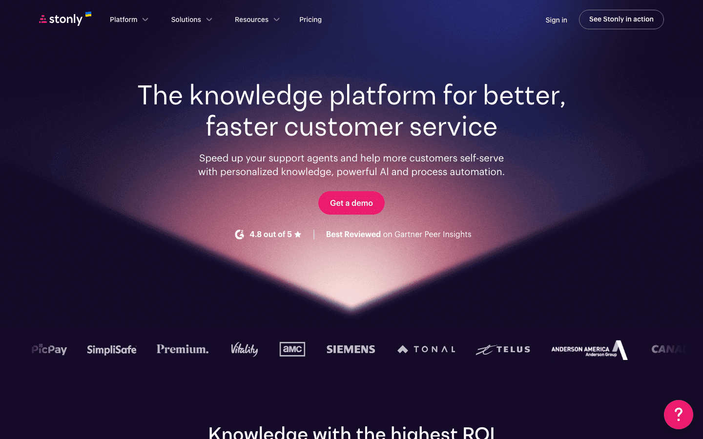 Stonly homepage showing interactive guides and knowledge base for SaaS