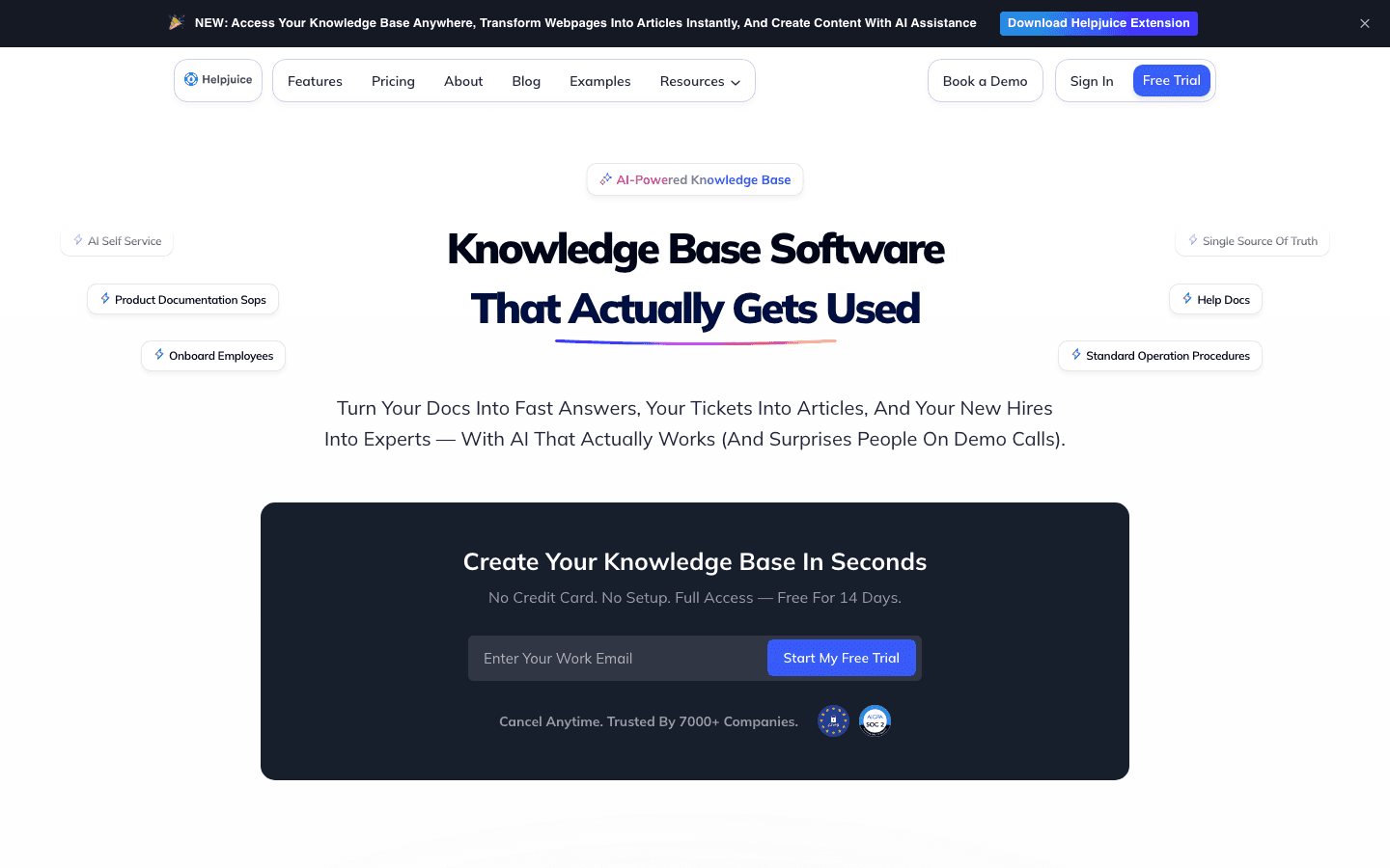 Helpjuice homepage showing standalone knowledge base platform