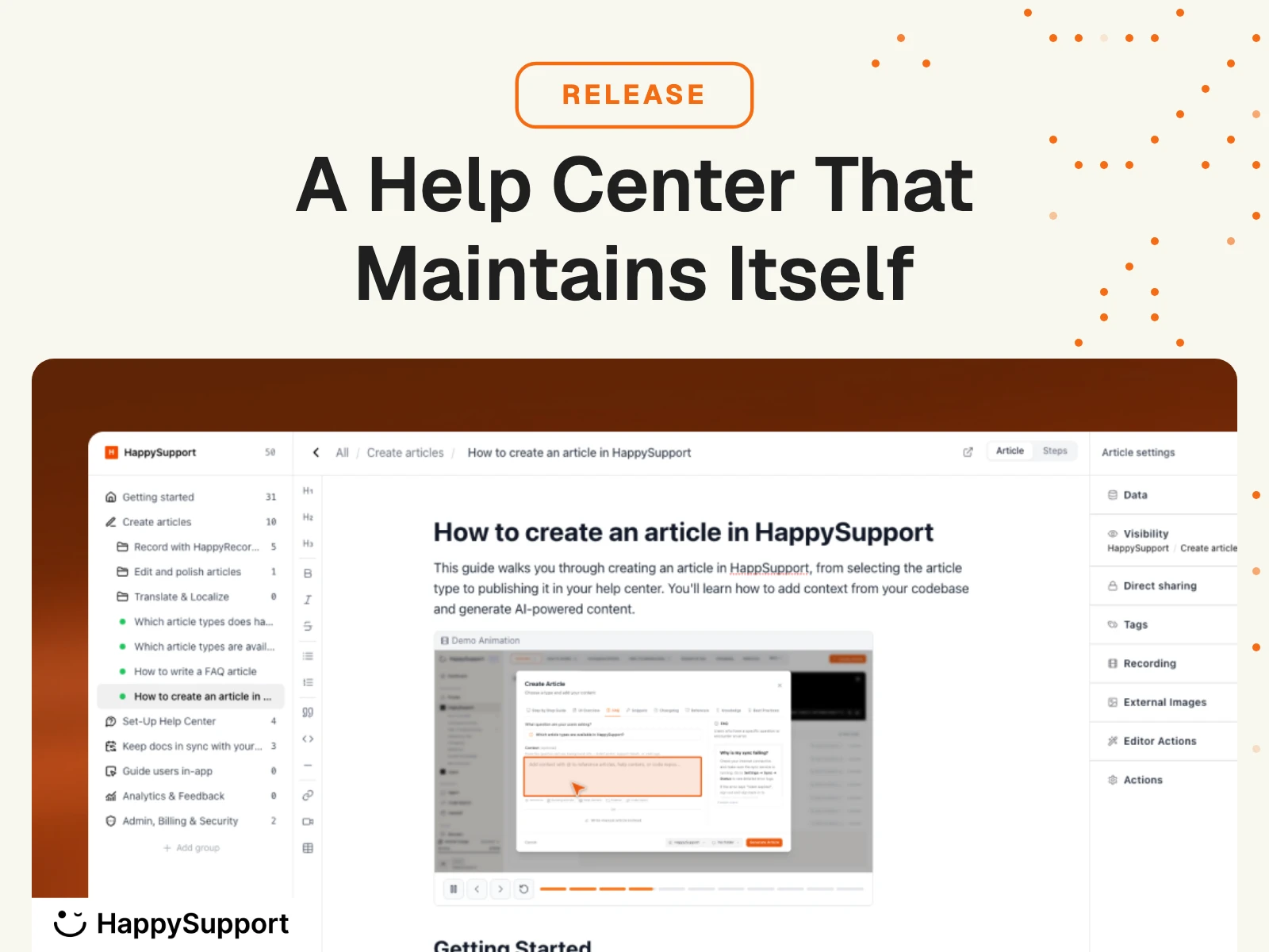HappySupport 2.0: A Help Center That Maintains Itself