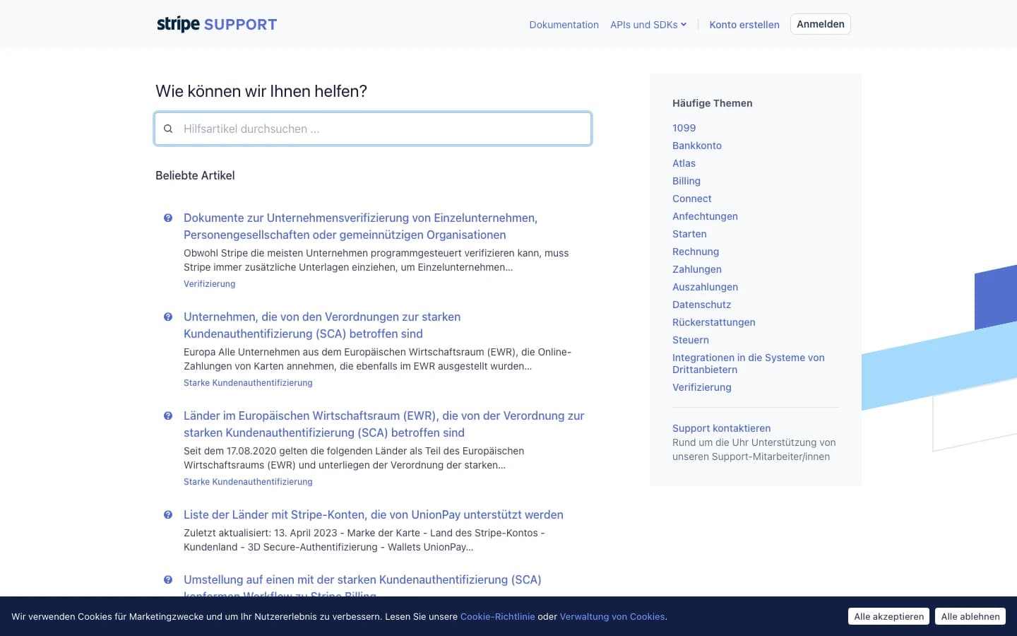 Stripe Help Center, Wissensdatenbank-Beispiel