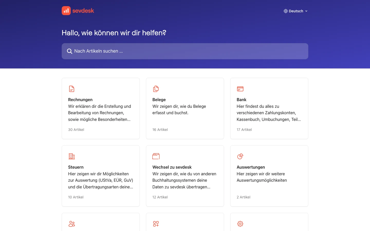 sevDesk Hilfe-Center, Wissensdatenbank-Beispiel DACH