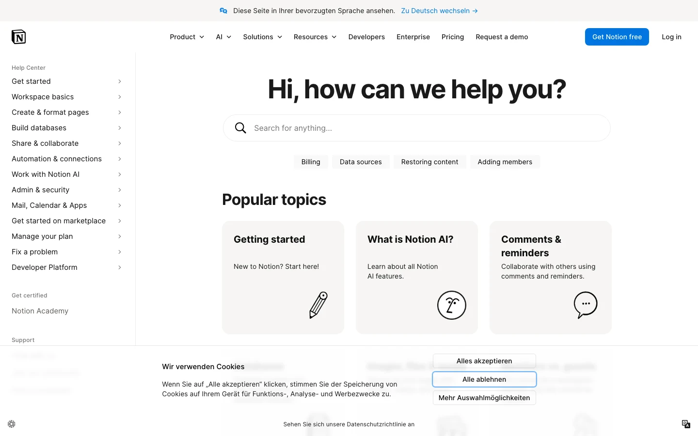 Notion Help Center, Wissensdatenbank-Beispiel