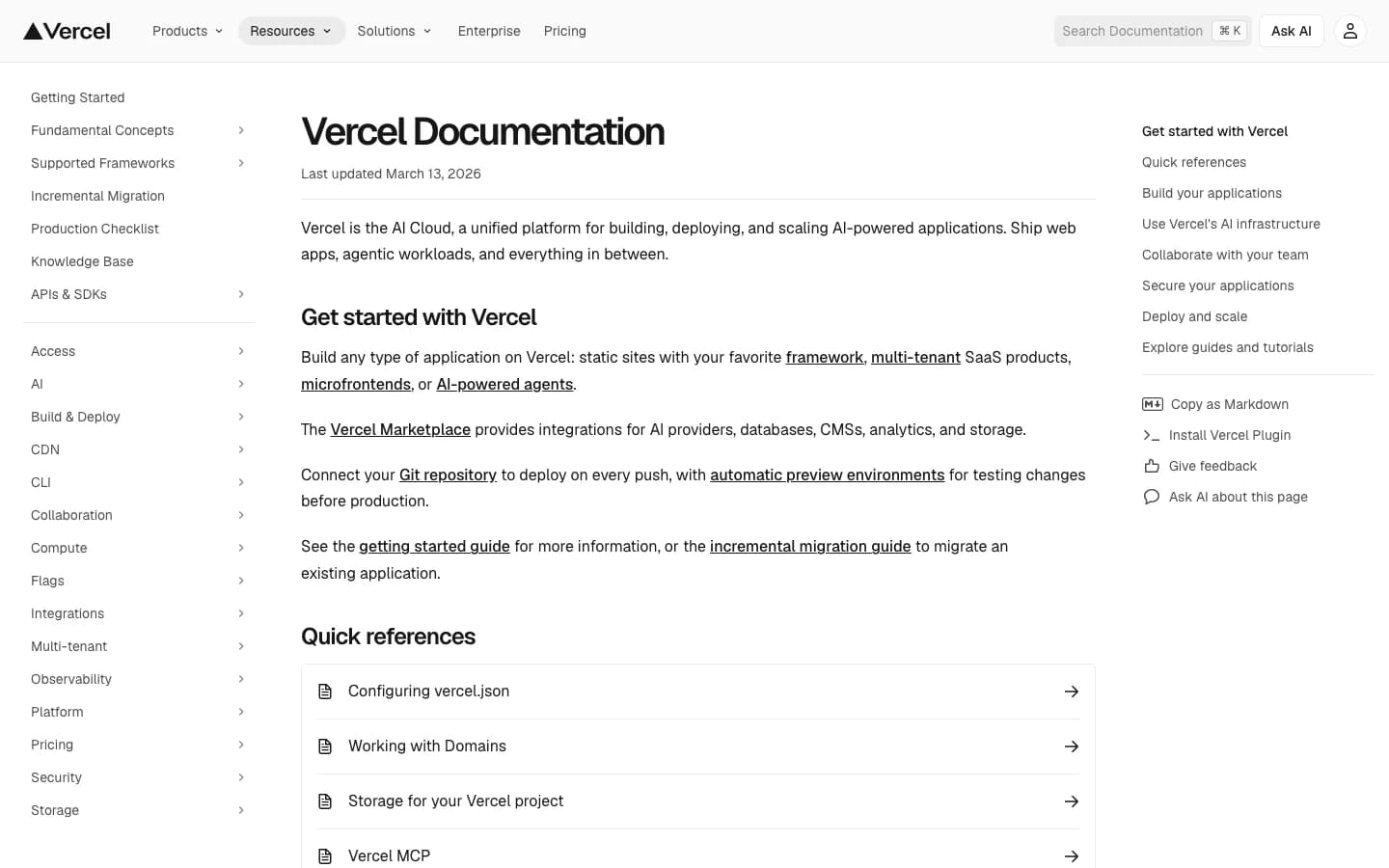 Vercel Docs, Wissensdatenbank-Beispiel