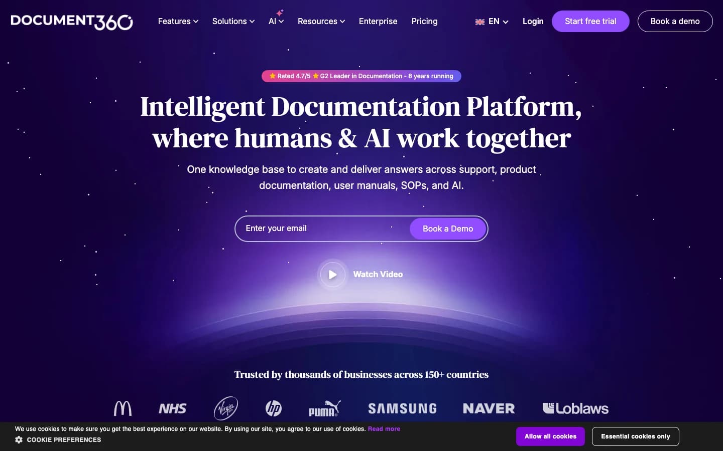 Document360 als Wissensdatenbank für Unternehmen, dediziertes Enterprise Help Center mit Eddy AI