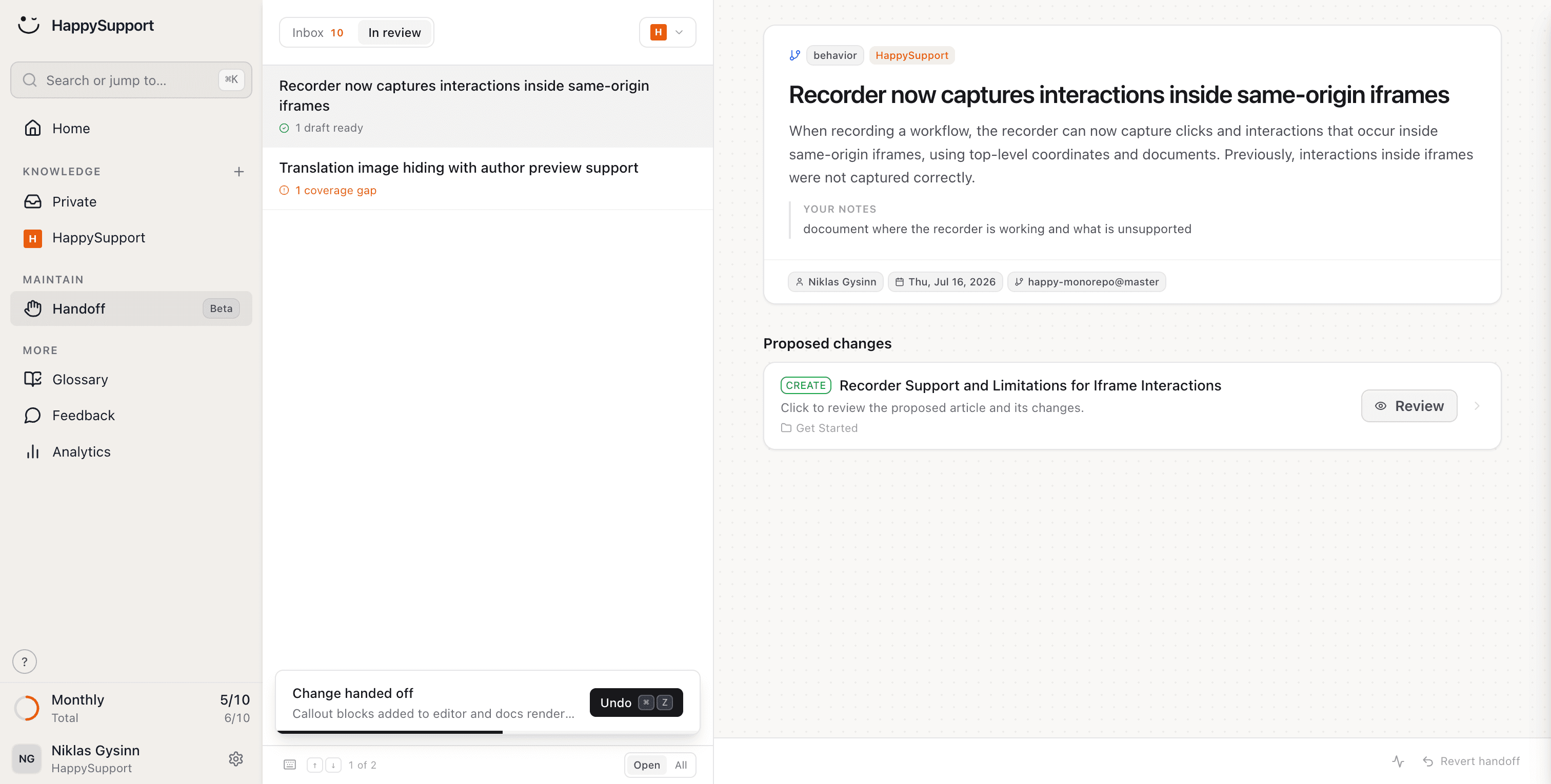 An update the AI agent proposed for an existing article