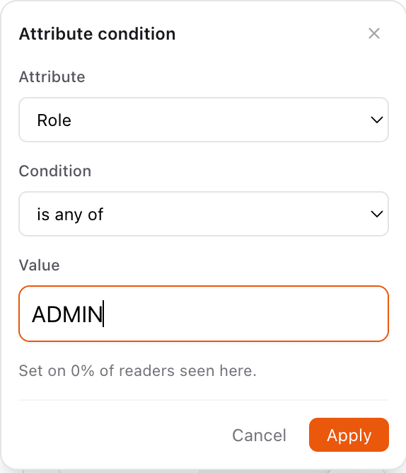 An audience rule limiting an article to users with the admin role