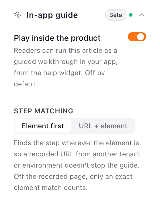 The in-app tour switch turned on in the article settings