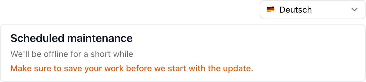 A maintenance banner pinned to the top of a product