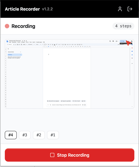 The HappySupport recorder capturing a task with four steps