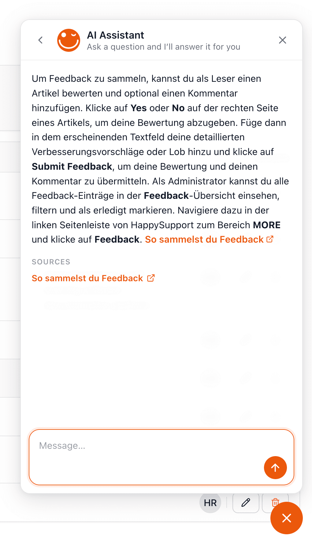AI chat inside the widget answering a question