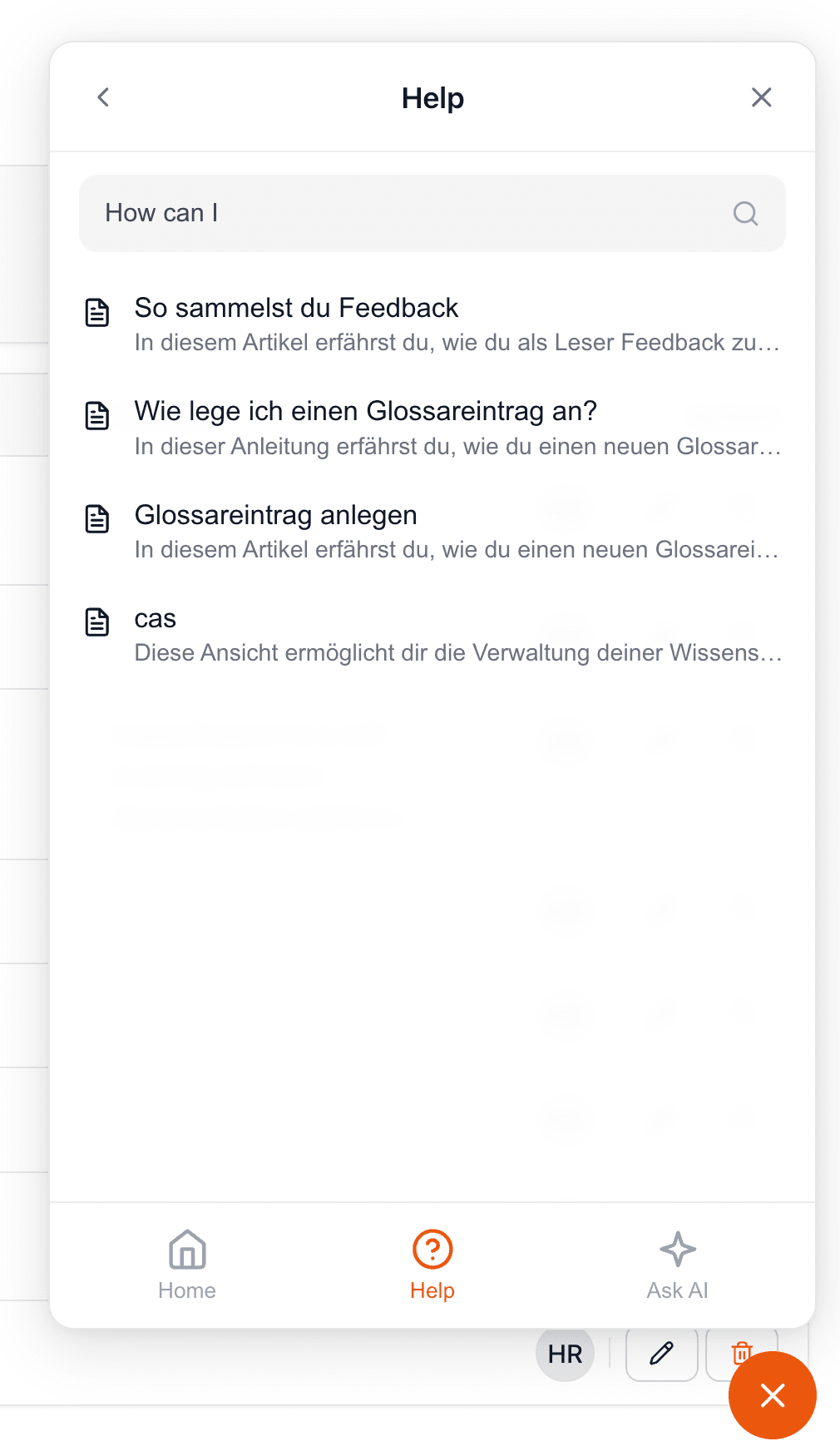 Search inside the widget